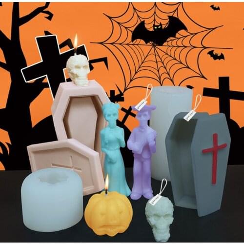 DIY Halloween Ghost Groom/Ghost Bride/Devil Pumpkin/Skull Candle Epoxy Resin Mold Handmade Soap Plaster Silicone Mould