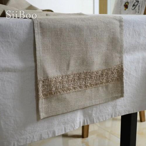 Japan natural style 100% linen table runners lace spliced table cover chemin de table tafelloper toalha caminho de mesa SP5429