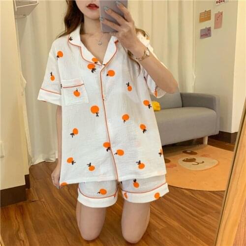 South Korea Online Celebrity Breathable Cotton Yarn Printed Tracksuit 2020 Summer New Style Korean-style Loose Short Sleeve Paja