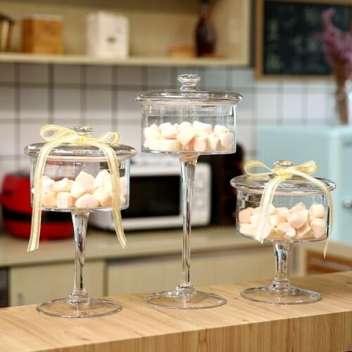 European-style Glass Candy Jar With Lid High-legged Transparent Storage Tank Dessert Jar Decoration Wedding Home Decoration