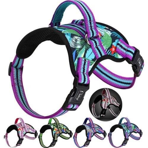 Reflective Printed Large Dog Harness Nylon Durable Pet Vest No Pull Dog Harness Adjustable Pitbull Vest For Medium Large Dogs