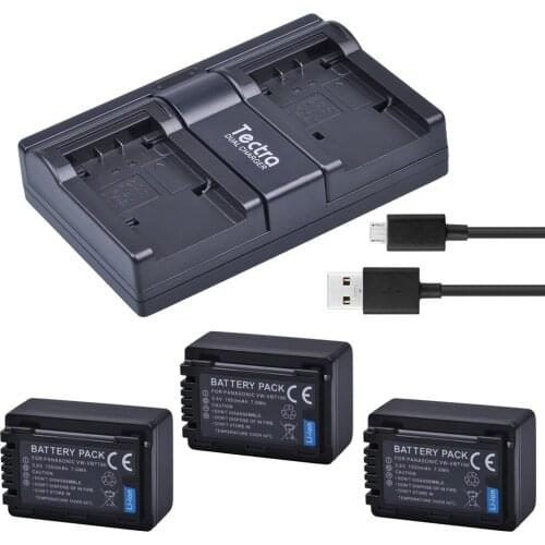 Tectra 3Pcs VW-VBT190 VBT190 Li-ion Bateria +USB 2-Channel Charger for Panasonic HC-V110 HC-V130 HC-V160 HC-V180 HC-V201 HC-V210