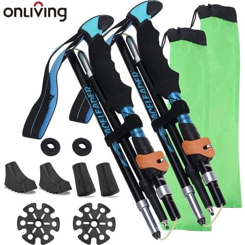 ONLIVING 2Pcs Outdoor Trekking Poles Ultralight Adjustable Hiking Walking Stick Telescopic Anti Shock Non-slip Crutches Travel