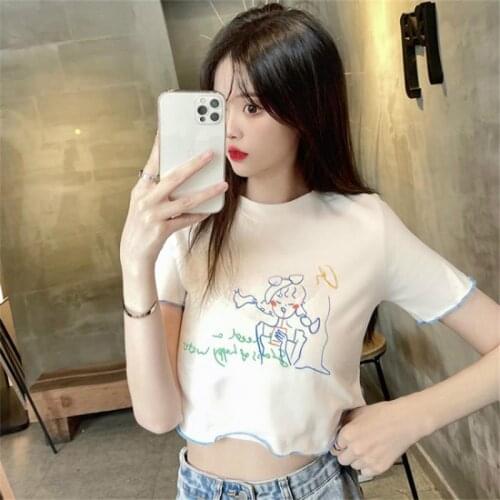 Vintage Letters Graffiti Tshirt Womens T-shirts Tops Japanese Kawaii Ladies Ulzzang Female Korean Harajuku Clothes For Women