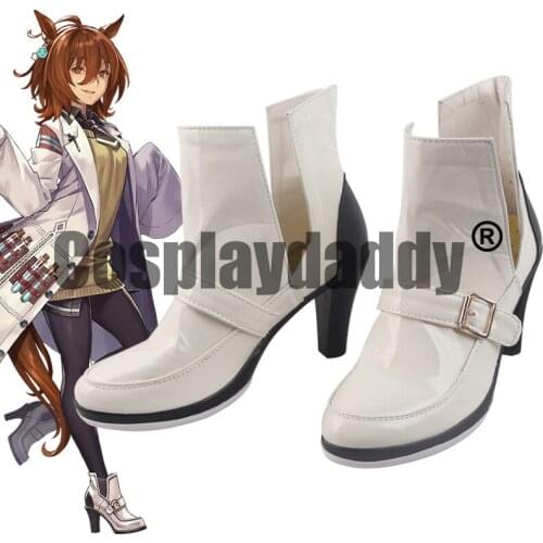 Uma Musume Pretty Derby Agnes Tachyon Cosplay White Heel Shoes Side Cut Ankle Boots S008