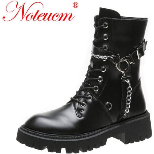 New Rock Gothic Goth Punk Female Mid Calf Chunky Military Heels Combat Martin Boots Platform Shoe for Women 2021 Motorcycle Bike