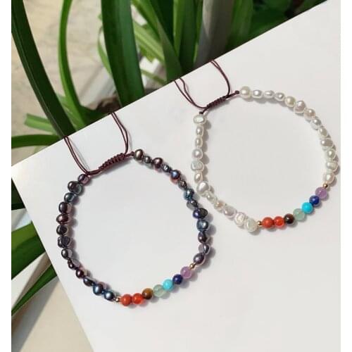 Healing Jewelry 7 Chakra Stone Bracelets for Women Colorful Crystal Beads Small Baroque Real Natural Freshwater Pearl Bracelets