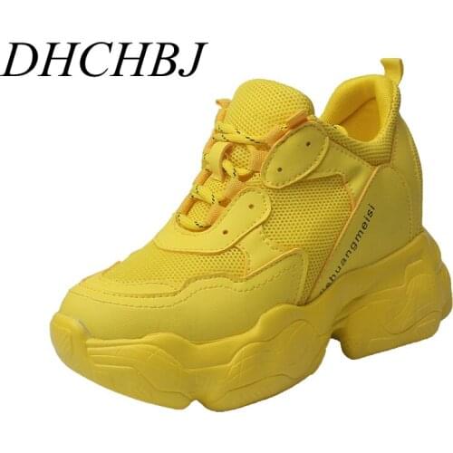 New Womens Chunky Sneakers 2019 Woman Platform Shoes Lace Up Autumn Vulcanize Shoes Womens Female Trainers Breathable Dad Shoes