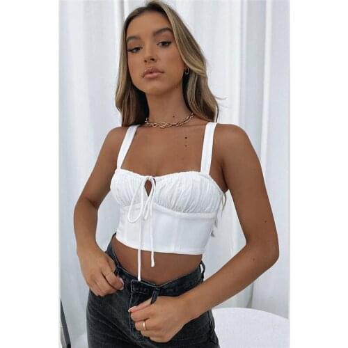 Womens Bustier Tank Tops Pleated Hollowed Ruched Tops Drawstring Front Lace-up Neck Camisole Slimming Short Vest Summer Vest