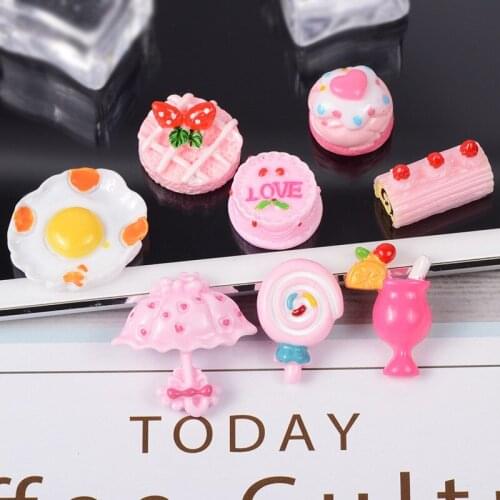 10pcs Fried Egg Lollipop Cream Resin Decoration Crafts Flatback Cabochon Scrapbooking Fit Phone Embellishments Diy Accessories