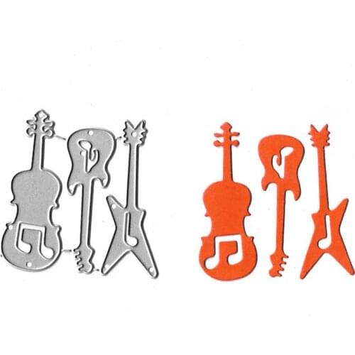 3PCs Guitar Die Cuts Stencil Scrapbooking Album Card Paper Embossing Folder DIY Mold Clear Stamp Crafting Dies Metal Cutting