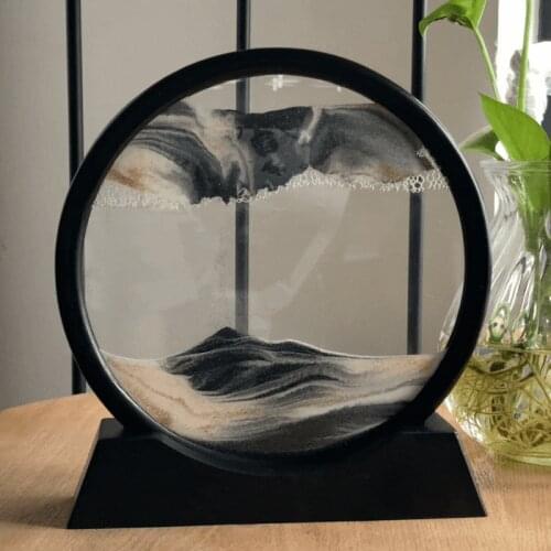 3D Blue Green Color Moving Sand Frame Flowing Sand Art Picture Glass Landscape in Motion Display Flowing Gift Home Decor