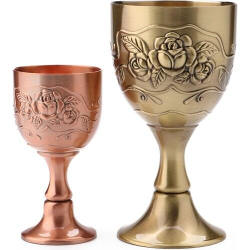 Wine Glasses Vintage Mediterranean Sea Goblet 40/120ML Drinkware Copper Mugs Handmade Engraving Flower Pattern Cup Drinkware