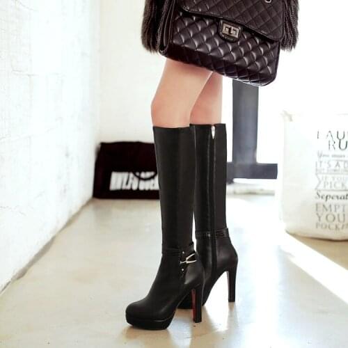 Big Size 9 10 11 12 boots women woman winter boots women women shoes botas Side zipper heavy sole belt buckle