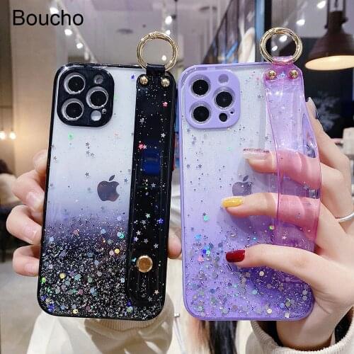 Boucho Wrist Strap Phone Case For iphone 12 Pro Max 12 Mini SE XR Xs Max X 6 6s 7 8 plus 11pro Max Fashion Aluminum foil Case