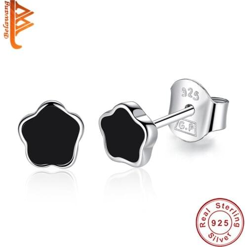 Elegant Fashion Small Black Enamel Star Shape 925 Sterling Silver Stud Earrings For Women 2017 Jewelry Bijoux Romantic brincos