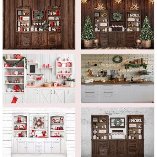 Photography Backdrop Kitchen Living Room Background for Photo Studio Cupboard Merry Christmas Photocall Children Decoration