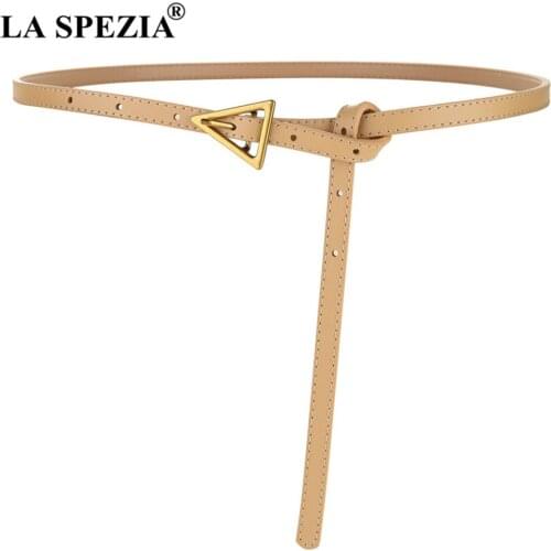Khaki Women Belt Genuine Leather Waist Belt First Layer Cowskin Thin Strap Triangle Buckle Ladies Dress Belt 105cm 115