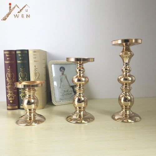 IMUWEN Metal Candle Holder Flower Vase Gold Candelabra Fashion Wedding Candle Stand Exquisite Candlestick Table Home Decor