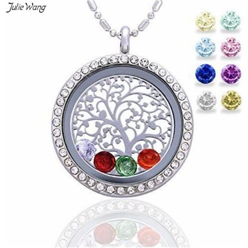 Julie Wang 1PC 30*30mm Round Openable Locket Pendant Necklace Link Bamboo Chain Free Velvet Bag Fashion Women Jewerly