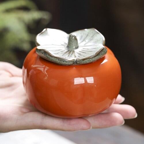 Creative Persimmon Shape Tea Caddy Ceramic Storage Tank Mini Powder Jar For Home Kitchen Decoration 2 Size