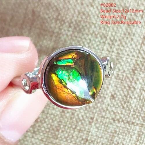 Genuine Natural Ammonite Ammolite Green Gemstone Adjustable Ring 16x7mm 925 Sterling Silver Fashion Oval Ring AAAAAA