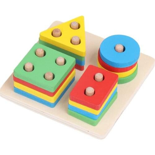 Baby Wooden Educational Toys Four-layer Set of Columns Childrens Toys Wooden Geometric Shape Disassembly Building Block Toys