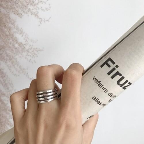 Korean S925 Sterling Silver Simple Personality, Retro Thai Silver Line Temperament Open Ring Jewelry