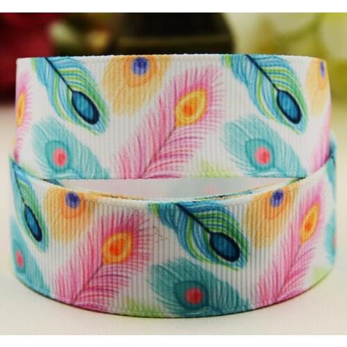 22mm 25mm 38mm 75mm Feather pattern printed Grosgrain Ribbon party decoration 10 Yards X-03702