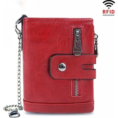 Red Women Wallet Genuine Leather Small Luxury Brand Rfid Wallet Women Short Coin Purse Card Holder Crazy Horse Black Men Wallet