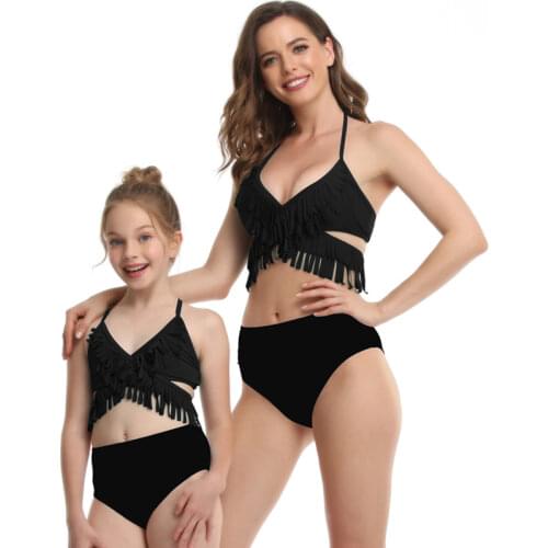 3-12Year Kids Swimwear Summer Girl Bikini Set Tassels Toddler Baby Girl Bathing Suit Teenager Beachwear Mom and Daughter Clothes