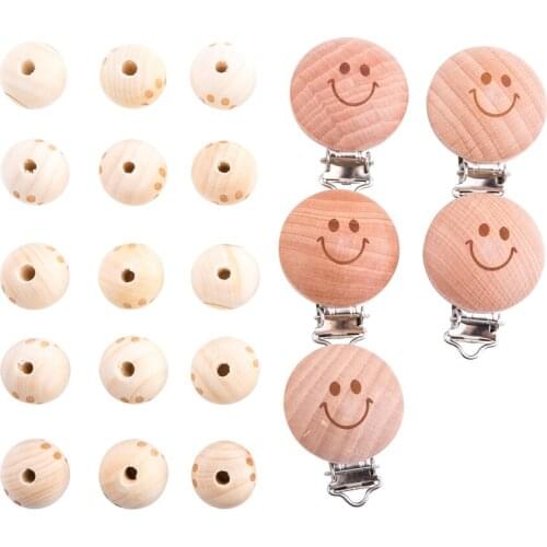 Lets Make 1Set Wood Beads Teether Beech Wood Baby Pacifier Clips Holder For Nipples Personalized Diy Set Accessories