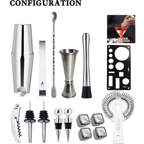 LBER Bartender Kit 16-Pcs Cocktail Shaker Set of Stainless Steel Ice Grain Acrylic Stand for Mixed Drinks Martini Bar Tools