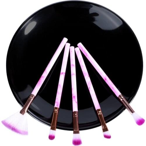 5pcs marble set makeup brushes, silicone face piercing pen, soft and blended eyelashes, small fan blush, eye shadow brush
