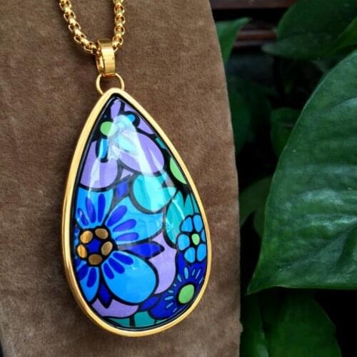 Splendid four seasons Cloisonne jewelry Large drop-shaped double-sided enamel necklace pendant for woman fashionable pendant