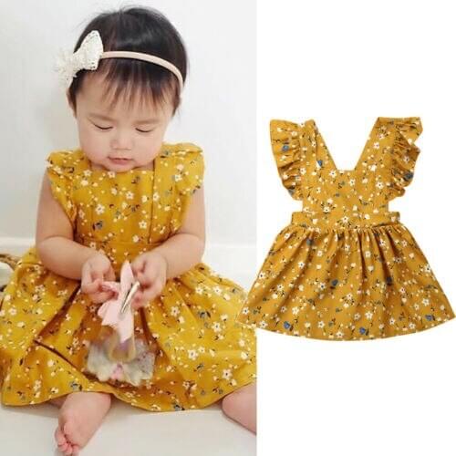 Dropshipping Floral Princess Dress Kids Baby Girls Summer Sleeveless Party Dress Clothes 1-5 T