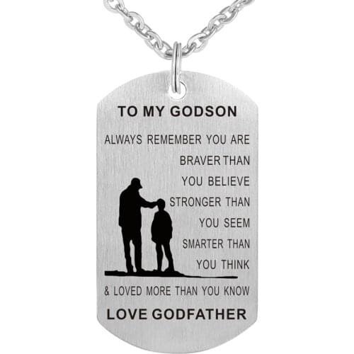 Stainless Steel Godfather Gift for Godson Pendant Necklace Dog tag Jewelry from Godfather