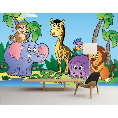 Custom photo 3d wallpaper Cartoon animal giraffe elephant lion Childrens room home decor 3d wall murals wallpaper for walls 3 d