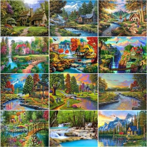 CHENISTORY 60x75cm Frame Paint By Number For Adults Forest House Picture By Numbers Acrylic Paint On Canvas For Home Decors Art