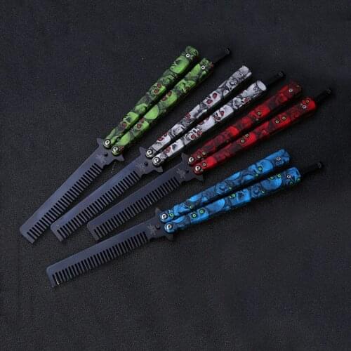 Hairdresser Stainless Steel Butterfly Training Combs Vintage Skeleton Folding Knife Practice Hair Brushes Salon Tools