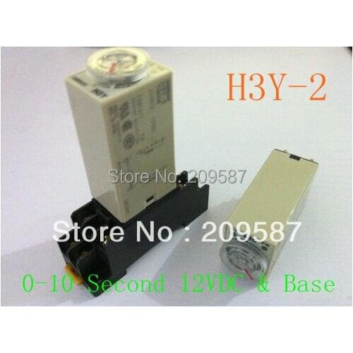 H3Y-2 Delay Timer Time Relay 0-10 Second 12VDC & Base