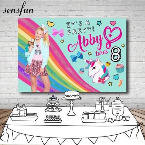 Sensfun Rainbow Unicorn Cupcake Bow Birthday Party Backdrop Jojo Siwa Celebration Photograph Backgrounds Customized 7x5ft Vinyl