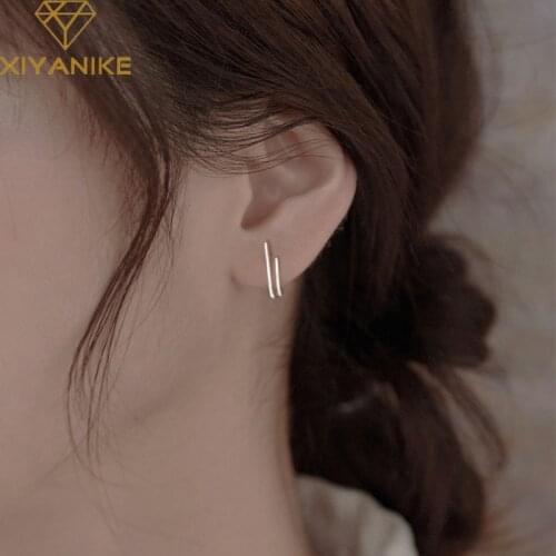 XIYANIKE 925 Sterling Silver New Double-layer Line Stud Earrings Female Fashion Temperament All-match Handmade Jewelry Wholesale