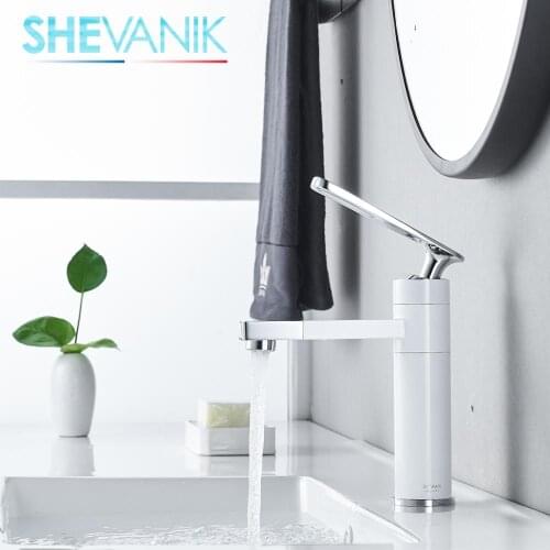 SHEVANIK basin mixer, brass bathroom hot and cold water, Basin faucet, white faucet tap,brass water mixer with white chrome coating,tap on side of sink S6601F