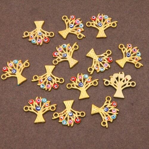 6-piece alloy tree-shaped evil eye charm connector womens bracelet necklace DIY jewelry making accessories wholesale