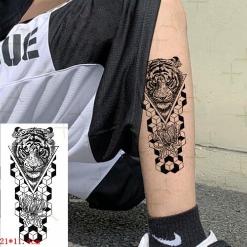 Lattice Flower Waterproof Temporary Tatoo Stickers Line Geometry Art Water Transfer Tiger Fake Tattoo Flash Tatto for Men Women