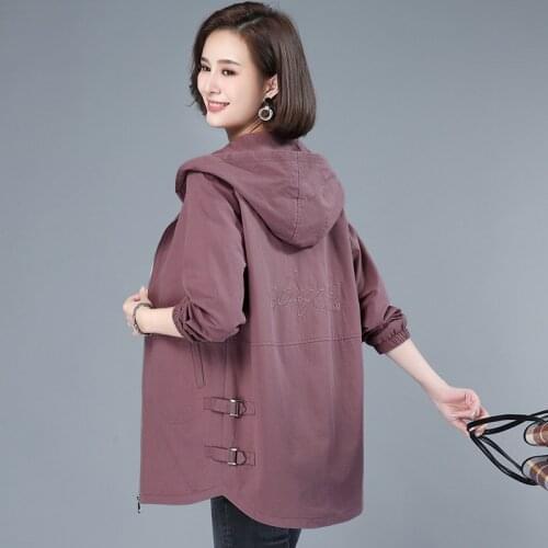 2021 New Womens Jacket Long Sleeve Basic Coats Hooded Windbreaker Famale Loose Jackets Fashion Large Size Outwear Plus Size