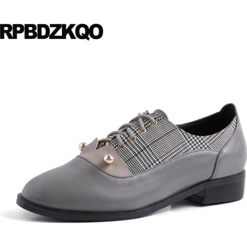 Designer shoes women luxury 2019 low heel round toe lace up brown gray genuine leather chinese latest spring autumn china ladies