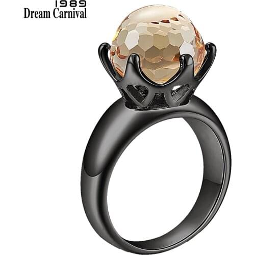 DreamCarnival 1989 New Special Cut Solitaire Women Love Engagement Ring Champagne Zircon 6 Prawns Crown Brown Jewelry WA11498BR