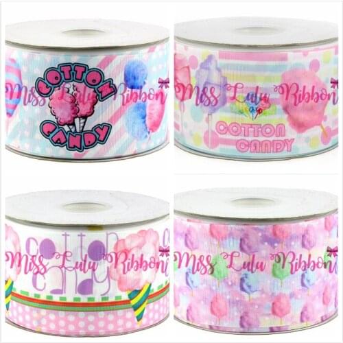 16mm-75mm Cotton Candies Printed Grosgrain Ribbon Dots&Rainbow Stripes Handmade Party Decoration DIY Hair Bands 50yards/roll